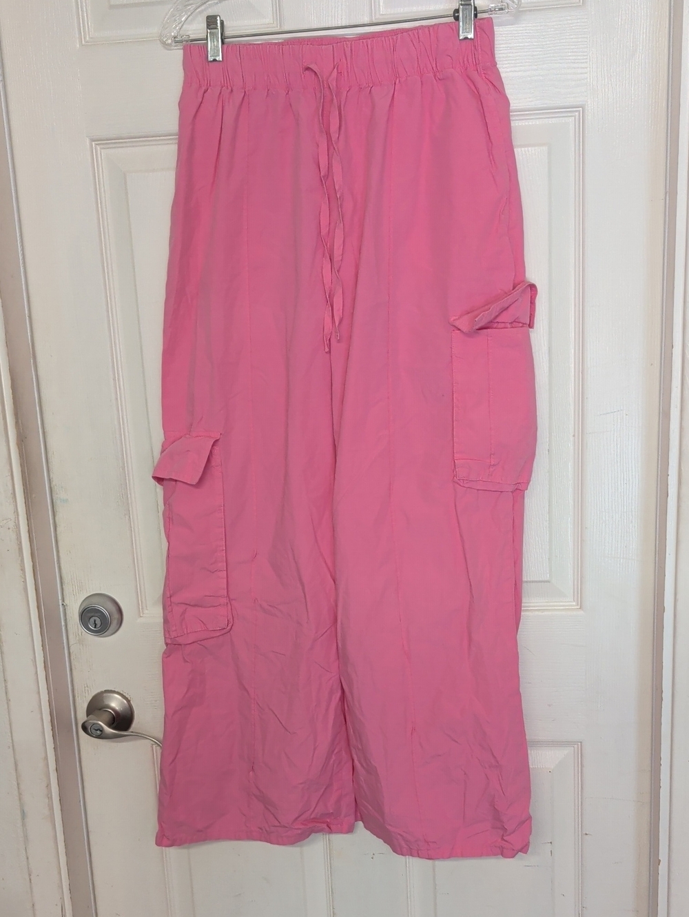 Anthropologie Drawstring Wide-Leg Parachute Pants Bubble Gum Pink Women M